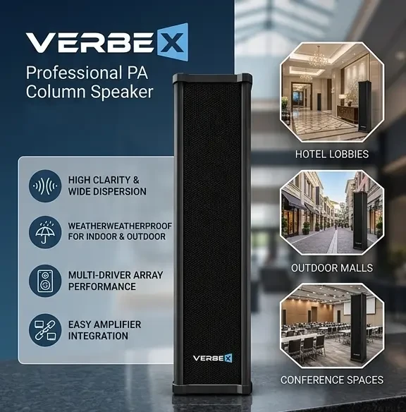 VERBEX VT-CS20T 20W Professional 70V/100V Line Column Speaker for Public Address Systems