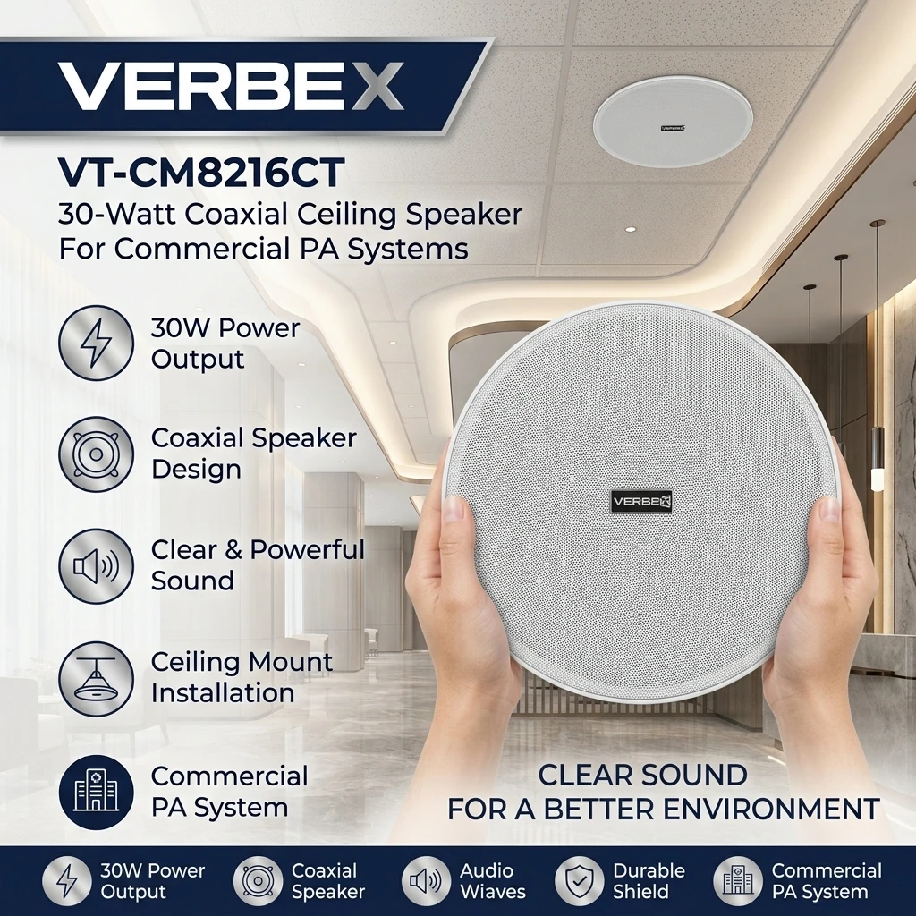 Verbex VT-CM8216CT Coaxial Ceiling Speaker 30-Watt for Commercial PA Systems