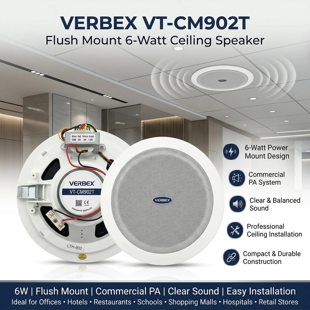 Verbex VT-CM902T Flush Mount 6-Watt Ceiling Speaker BD | Crystal Clear Audio